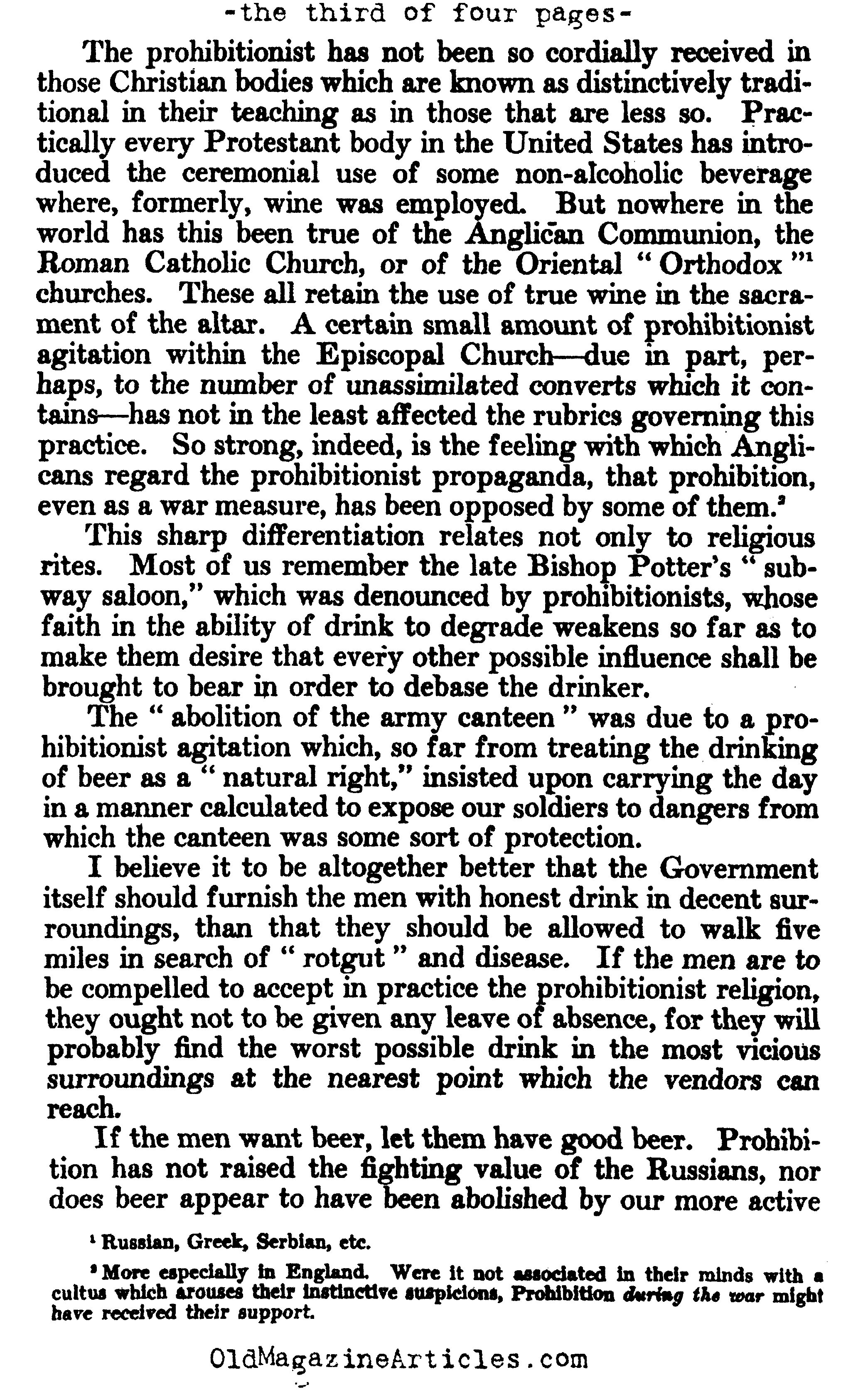 Christianity vs. Prohibition  (The North American Review, 1918)
